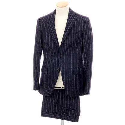 【中古】ベルベスト Belvest ウール ストライプ 3つボタンスーツ ダークネイビーxホワイト【 44 】【 状態ランクB 】【 メンズ 】