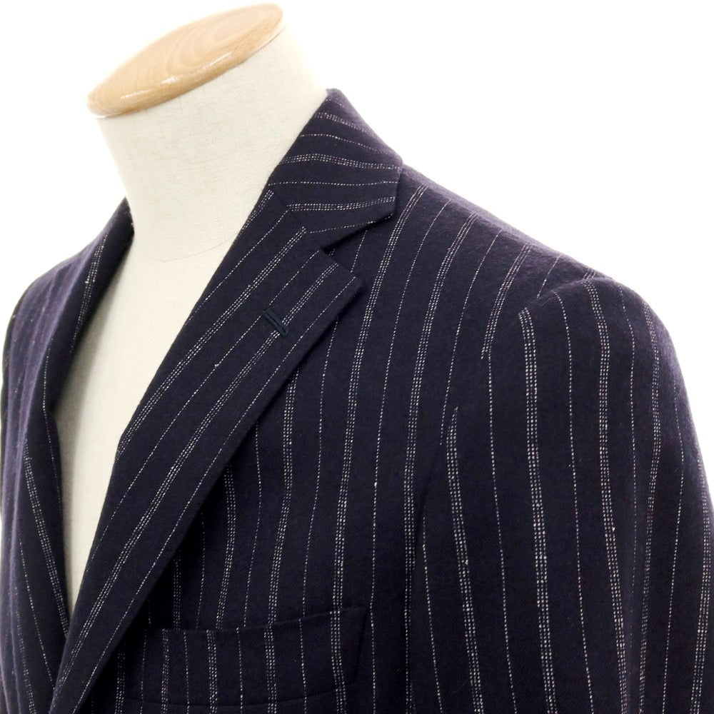 【中古】ベルベスト Belvest ウール ストライプ 3つボタンスーツ ダークネイビーxホワイト【 サイズ44 】【 状態ランクB 】【 メンズ 】 [APD]