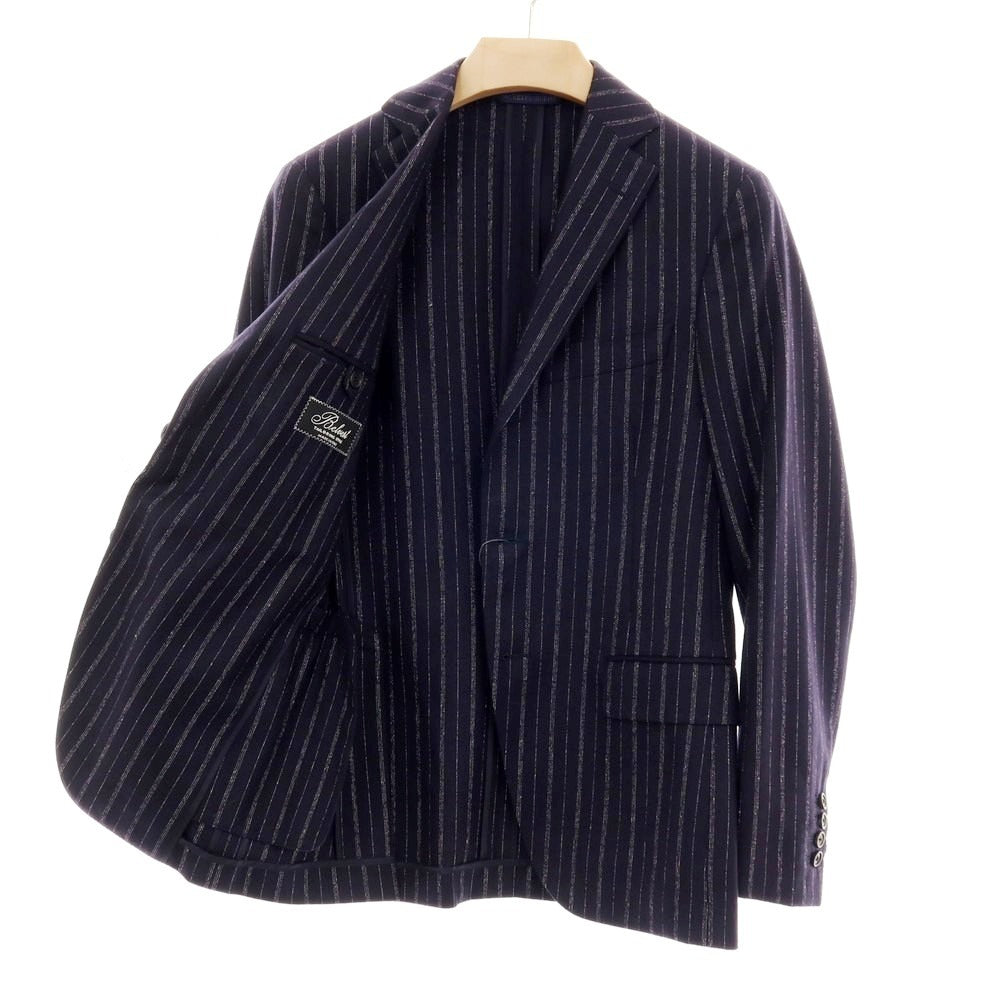 【中古】ベルベスト Belvest ウール ストライプ 3つボタンスーツ ダークネイビーxホワイト【 サイズ44 】【 状態ランクB 】【 メンズ 】 [APD]