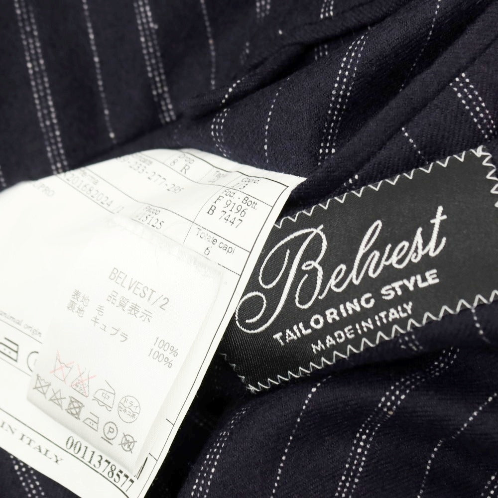 【中古】ベルベスト Belvest ウール ストライプ 3つボタンスーツ ダークネイビーxホワイト【 サイズ44 】【 状態ランクB 】【 メンズ 】 [APD]