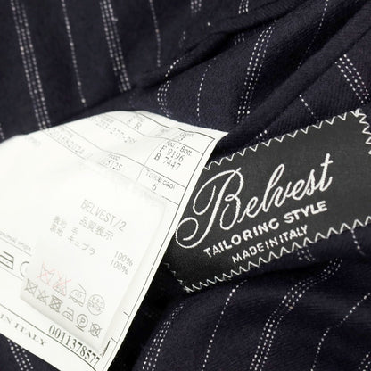 【中古】ベルベスト Belvest ウール ストライプ 3つボタンスーツ ダークネイビーxホワイト【 44 】【 状態ランクB 】【 メンズ 】