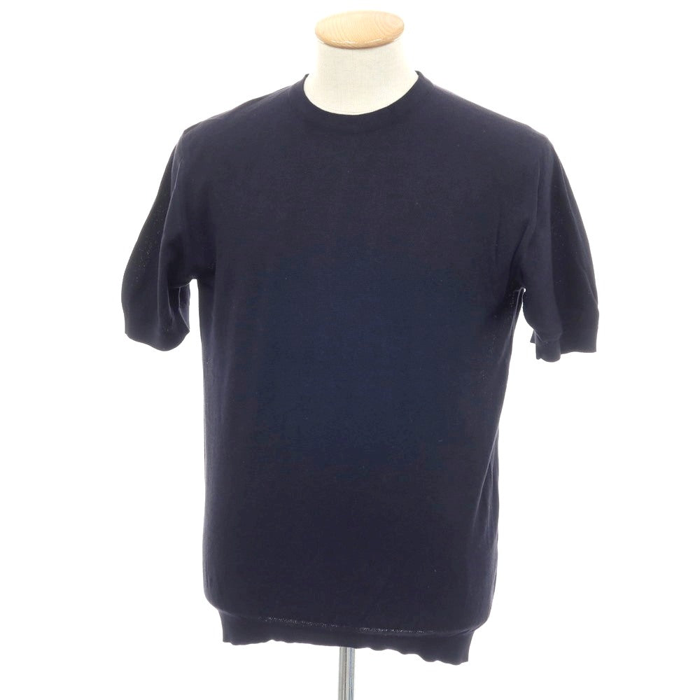 【中古】ジョンスメドレー JOHN SMEDLEY コットン クルーネック 半袖 プルオーバーニット ネイビー【サイズM】【 状態ランクC 】【 メンズ 】