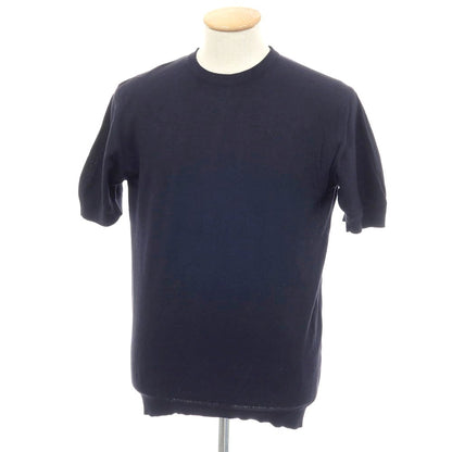 【中古】ジョンスメドレー JOHN SMEDLEY コットン クルーネック 半袖 プルオーバーニット ネイビー【サイズM】【 状態ランクC 】【 メンズ 】