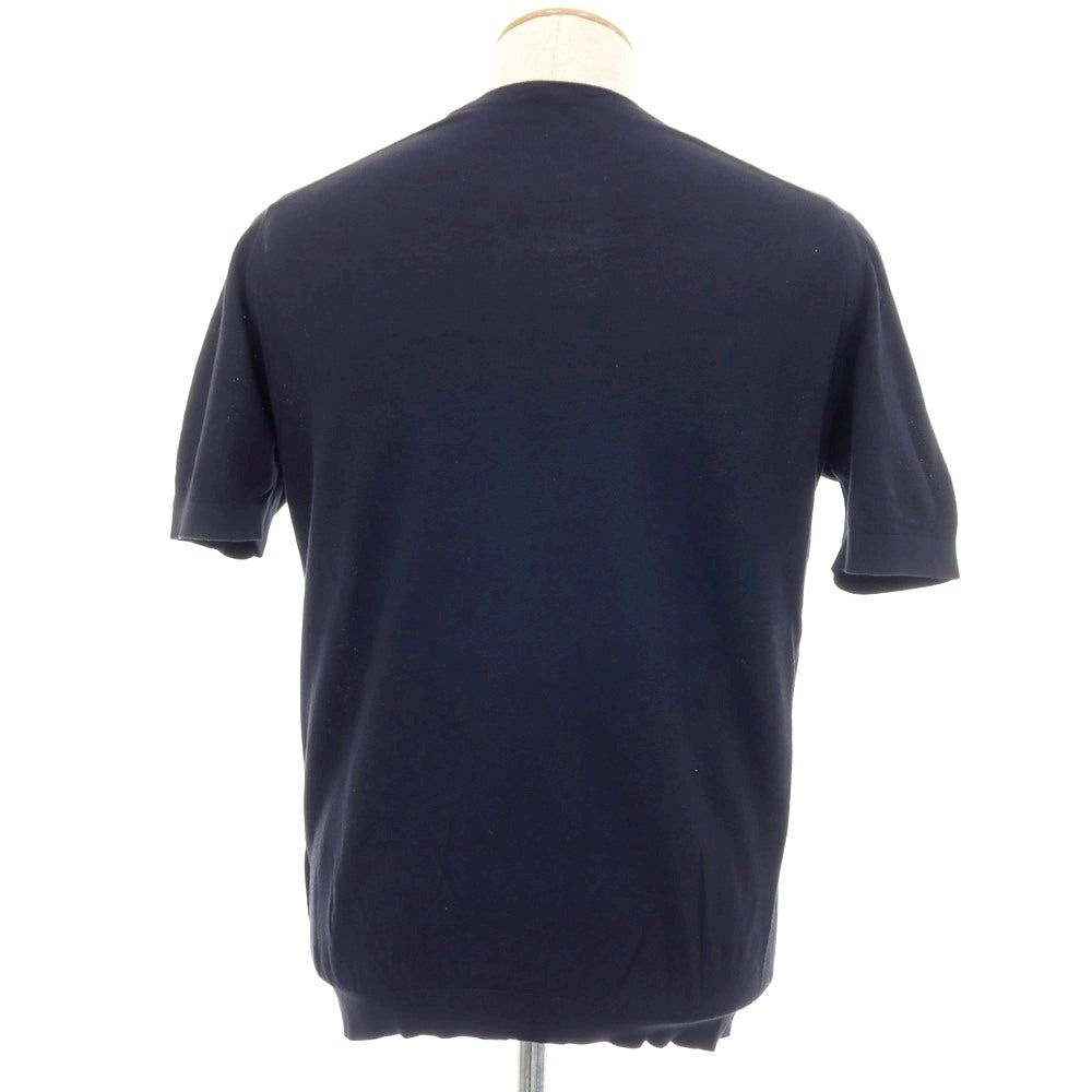 【中古】ジョンスメドレー JOHN SMEDLEY コットン クルーネック 半袖 プルオーバーニット ネイビー【サイズM】【 状態ランクC 】【 メンズ 】