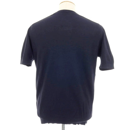 【中古】ジョンスメドレー JOHN SMEDLEY コットン クルーネック 半袖 プルオーバーニット ネイビー【サイズM】【 状態ランクC 】【 メンズ 】