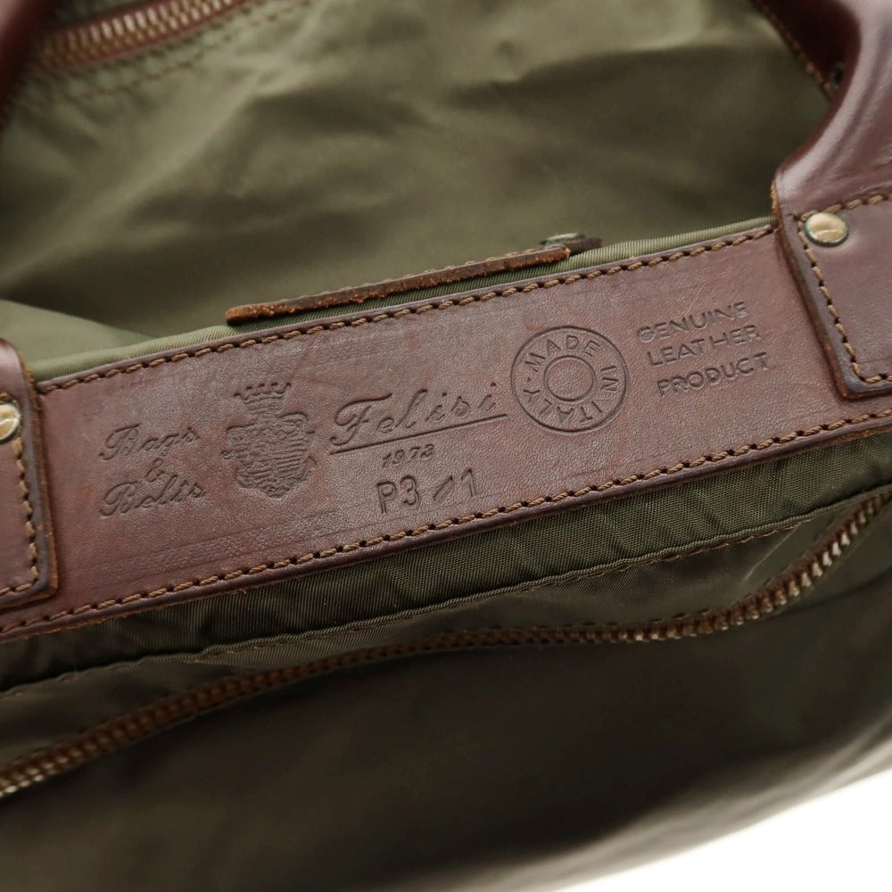 【中古】フェリージ Felisi P3/1 ナイロン レザー ボストンバッグ オリーブグリーンxブラウン【 状態ランクD 】【 メンズ 】