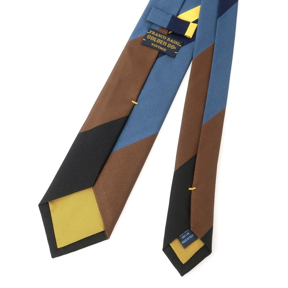 【中古】フランコバッシ FRANCO BASSI シルク ストライプ柄ネクタイ ブラウンxネイビー系【 状態ランクA 】【 メンズ 】
