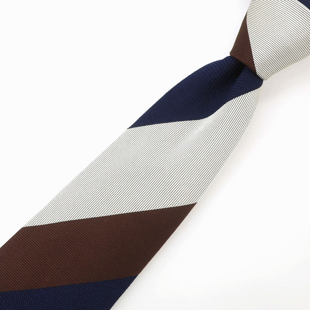 【中古】フランコバッシ FRANCO BASSI シルク ストライプ柄ネクタイ ネイビーxブラウン【 状態ランクB 】【 メンズ 】