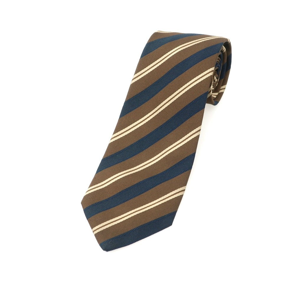 【中古】ルイジ ボレッリ Luigi Borrelli シルク ストライプ柄ネクタイ ブラウンxネイビー【 状態ランクB 】【 メンズ 】