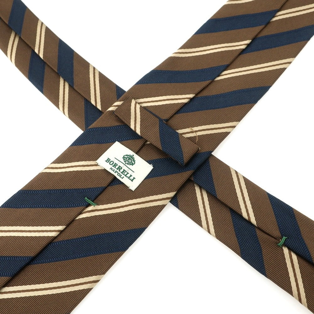 【中古】ルイジ ボレッリ Luigi Borrelli シルク ストライプ柄ネクタイ ブラウンxネイビー【 状態ランクB 】【 メンズ 】