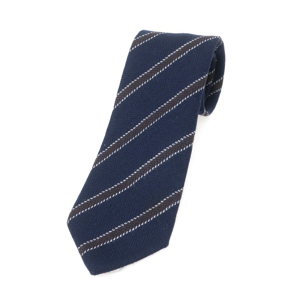 【中古】ルイジ ボレッリ Luigi Borrelli ウール ストライプ柄ネクタイ ネイビーxブラウン【 状態ランクB 】【 メンズ 】