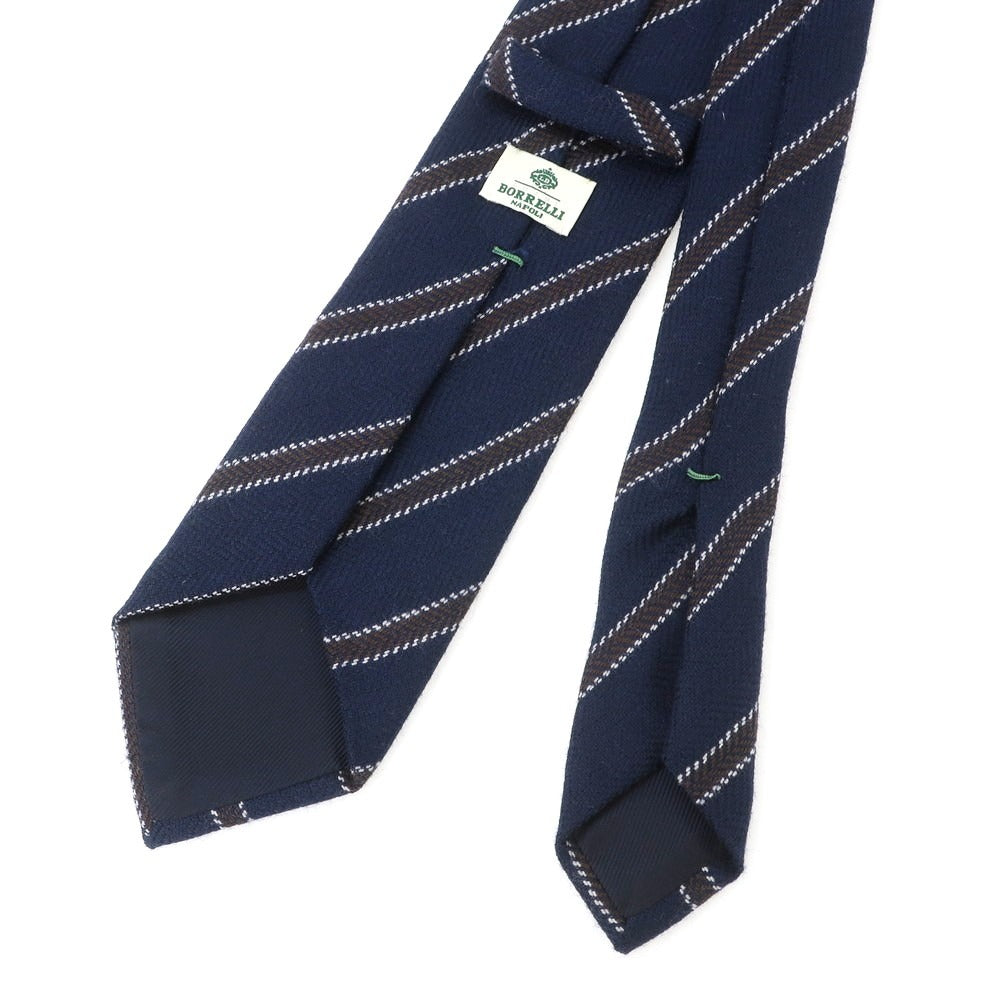 【中古】ルイジ ボレッリ Luigi Borrelli ウール ストライプ柄ネクタイ ネイビーxブラウン【 状態ランクB 】【 メンズ 】