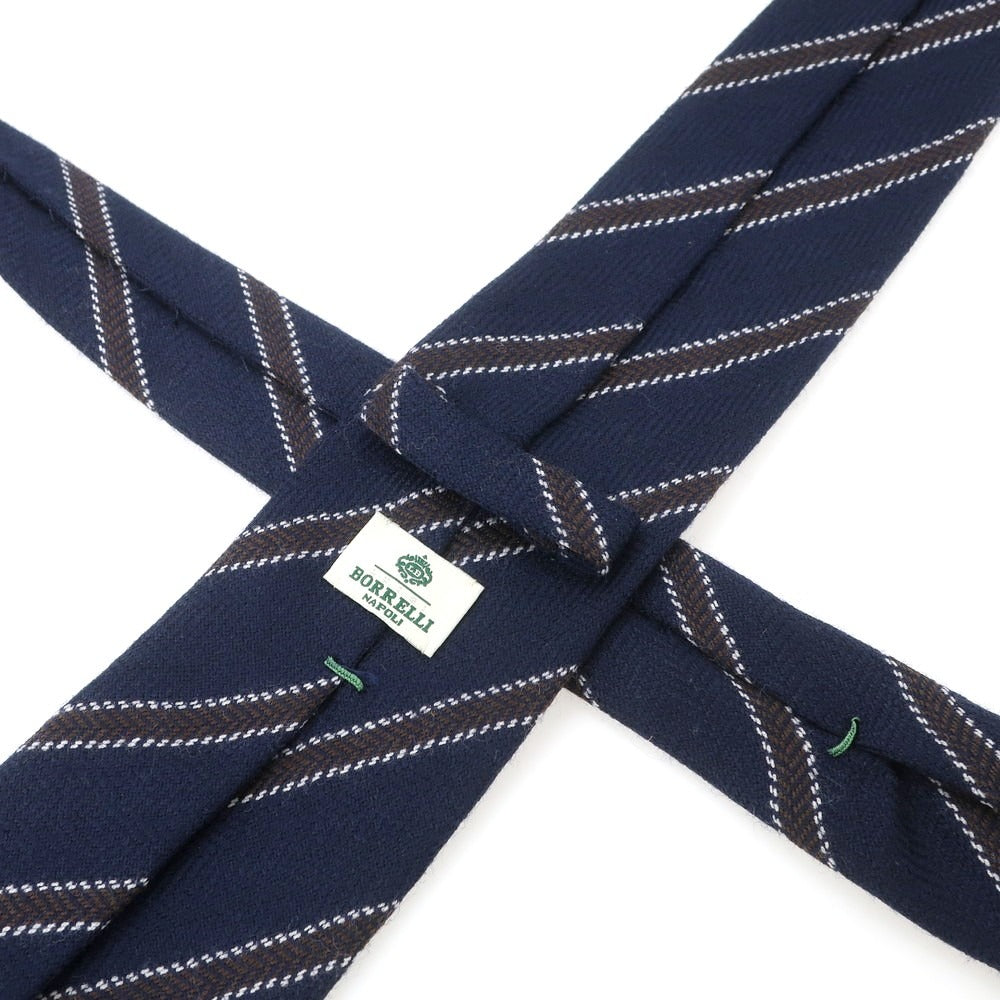 【中古】ルイジ ボレッリ Luigi Borrelli ウール ストライプ柄ネクタイ ネイビーxブラウン【 状態ランクB 】【 メンズ 】