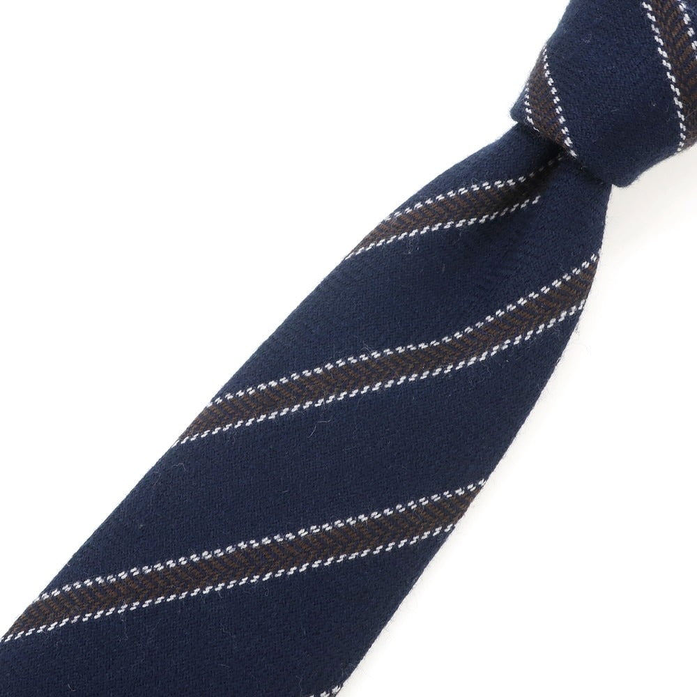 【中古】ルイジ ボレッリ Luigi Borrelli ウール ストライプ柄ネクタイ ネイビーxブラウン【 状態ランクB 】【 メンズ 】