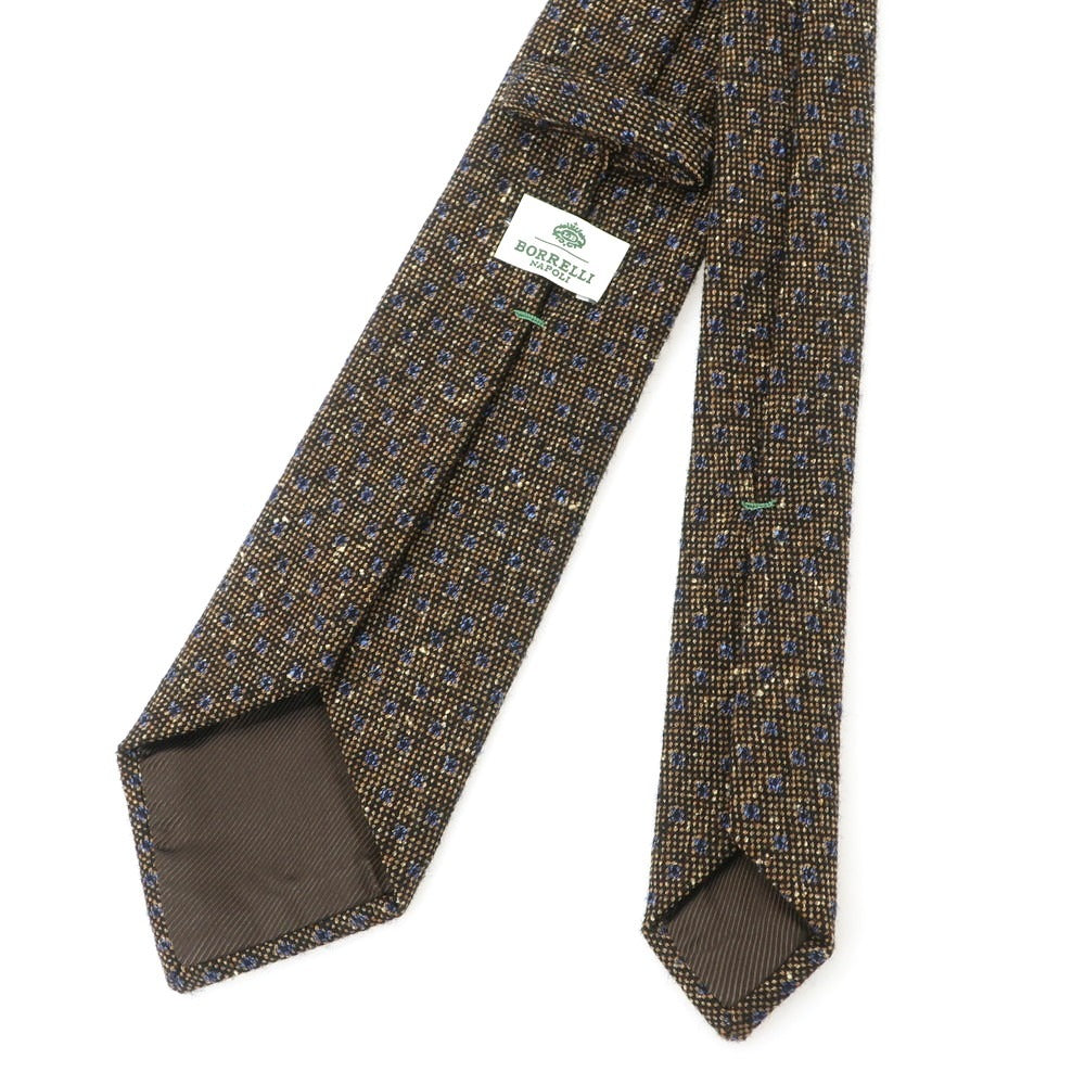 【中古】ルイジ ボレッリ Luigi Borrelli ウールシルク ドット柄ネクタイ ブラウンxネイビー系【 状態ランクB 】【 メンズ 】