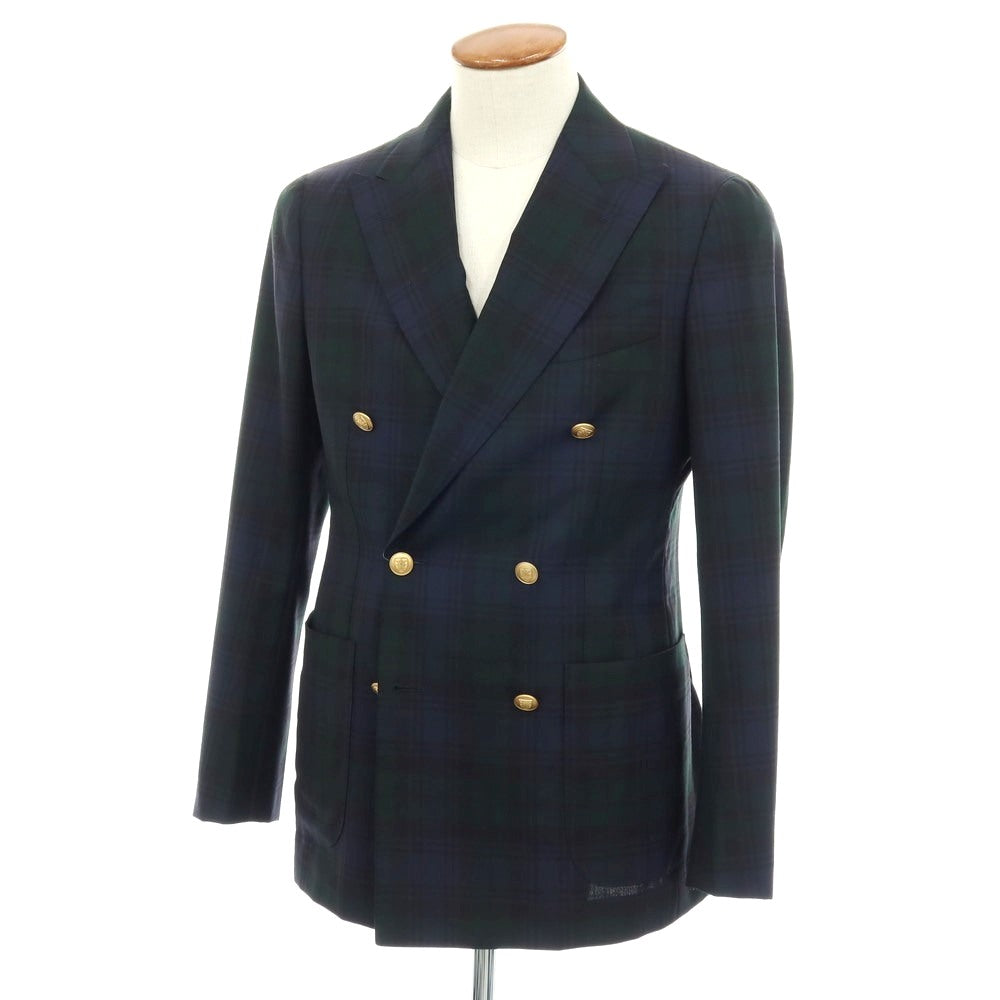 【中古】ビームスエフ BEAMS F ウール チェック ダブル6B テーラードジャケット ネイビーxグリーン【サイズ46】【 状態ランクC 】【 メンズ 】