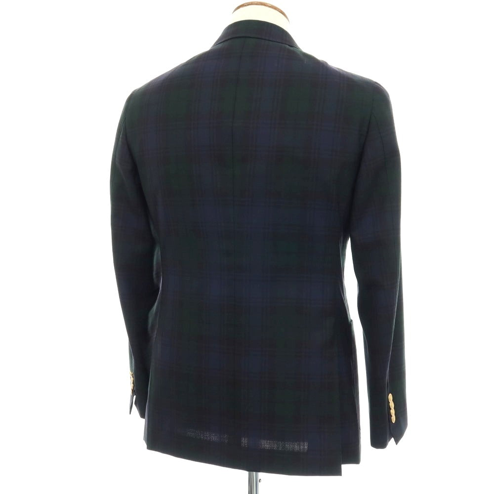 【中古】ビームスエフ BEAMS F ウール チェック ダブル6B テーラードジャケット ネイビーxグリーン【サイズ46】【 状態ランクC 】【 メンズ 】