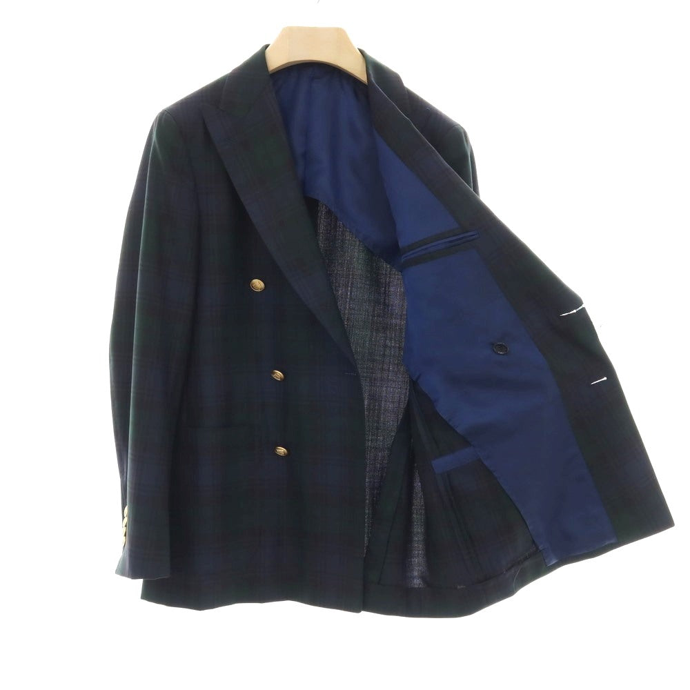 【中古】ビームスエフ BEAMS F ウール チェック ダブル6B テーラードジャケット ネイビーxグリーン【サイズ46】【 状態ランクC 】【 メンズ 】
