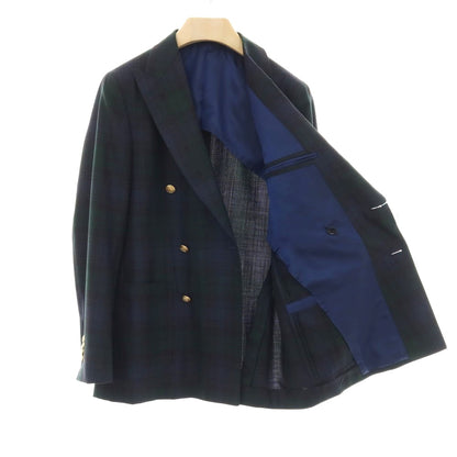 【中古】ビームスエフ BEAMS F ウール チェック ダブル6B テーラードジャケット ネイビーxグリーン【サイズ46】【 状態ランクC 】【 メンズ 】