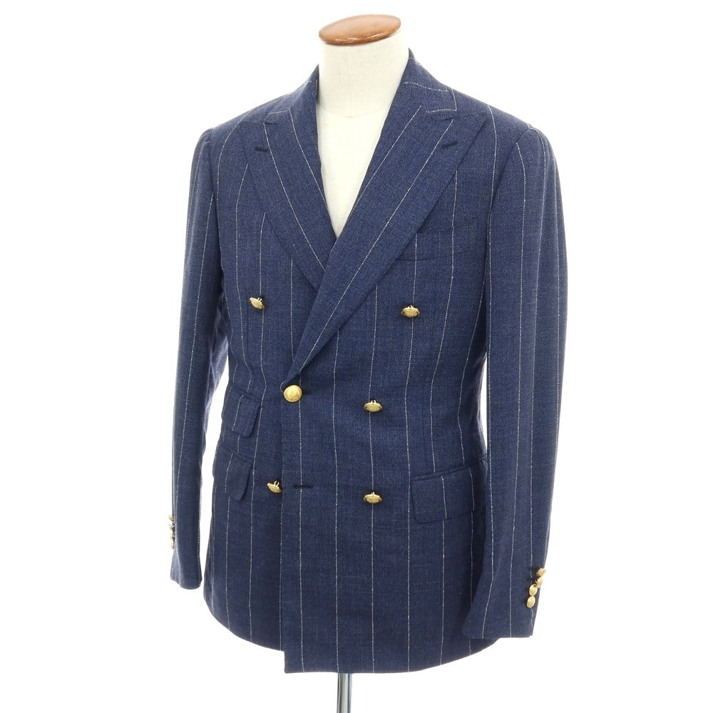 【中古】ブリッラ ペル イル グスト Brilla per il gusto ウール ストライプ ダブル6B ブレザー テーラードジャケット ライトネイビー【サイズ46】【 状態ランクB 】【 メンズ 】