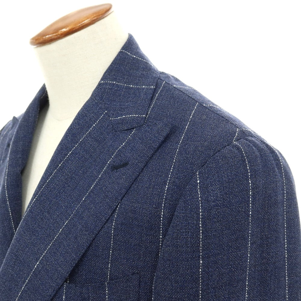 【中古】ブリッラ ペル イル グスト Brilla per il gusto ウール ストライプ ダブル6B ブレザー テーラードジャケット ライトネイビー【サイズ46】【 状態ランクB 】【 メンズ 】