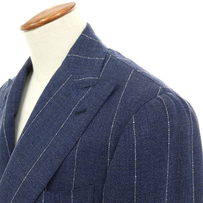 【中古】ブリッラ ペル イル グスト Brilla per il gusto ウール ストライプ ダブル6B ブレザー テーラードジャケット ライトネイビー【サイズ46】【 状態ランクB 】【 メンズ 】