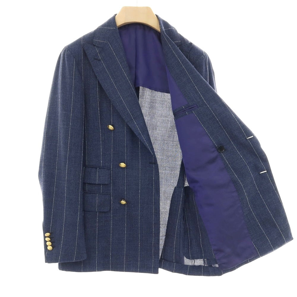 【中古】ブリッラ ペル イル グスト Brilla per il gusto ウール ストライプ ダブル6B ブレザー テーラードジャケット ライトネイビー【サイズ46】【 状態ランクB 】【 メンズ 】