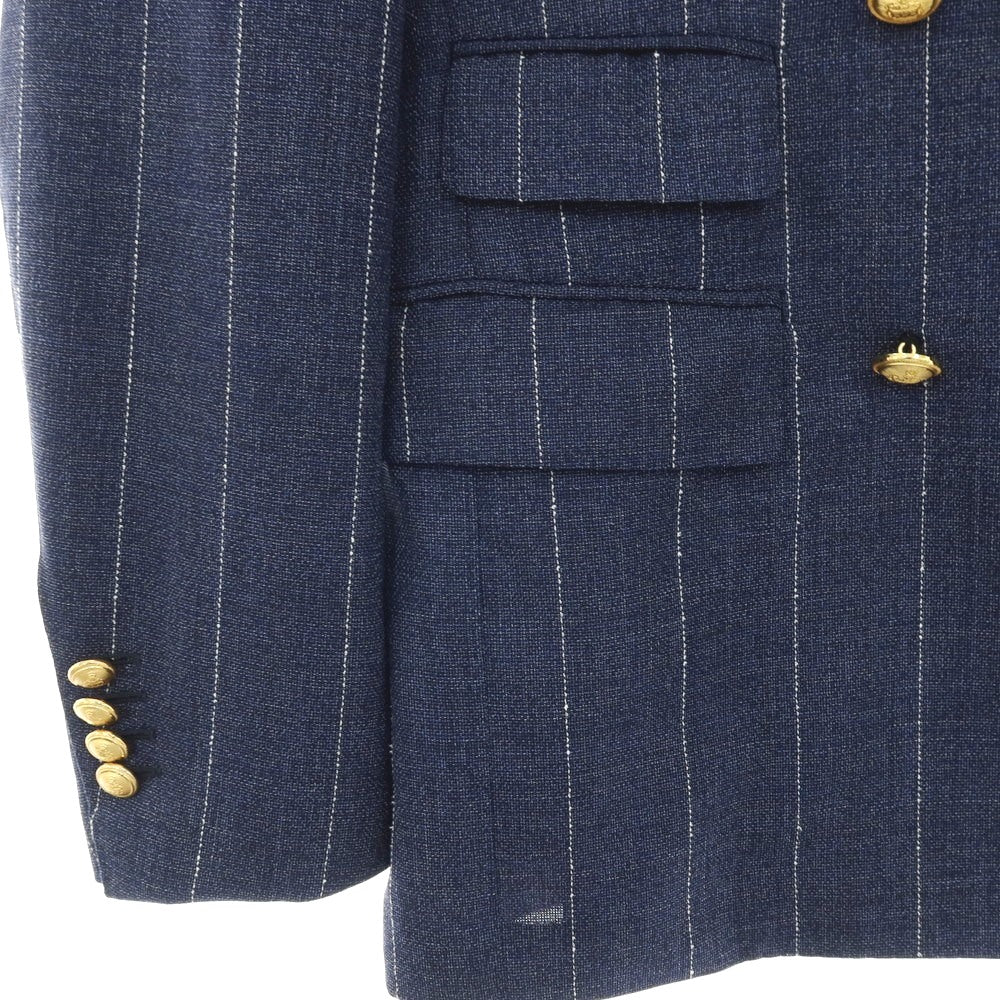 【中古】ブリッラ ペル イル グスト Brilla per il gusto ウール ストライプ ダブル6B ブレザー テーラードジャケット ライトネイビー【サイズ46】【 状態ランクB 】【 メンズ 】