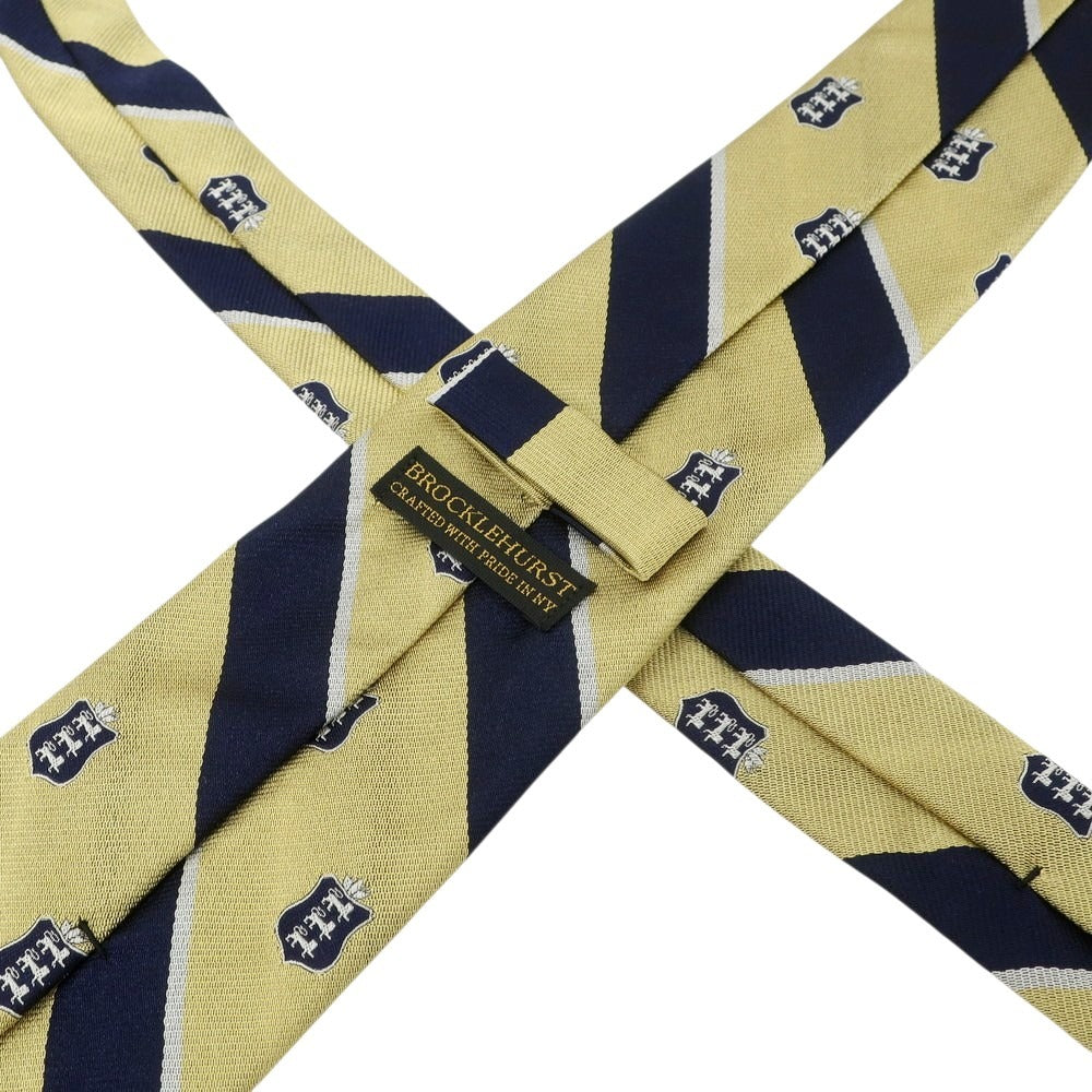 【中古】ブロックルハースト BROCKLEHURST クレスト シルク ストライプ柄ネクタイ ゴールドxネイビー【 状態ランクA 】【 メンズ 】
