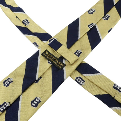 【中古】ブロックルハースト BROCKLEHURST クレスト シルク ストライプ柄ネクタイ ゴールドxネイビー【 状態ランクA 】【 メンズ 】