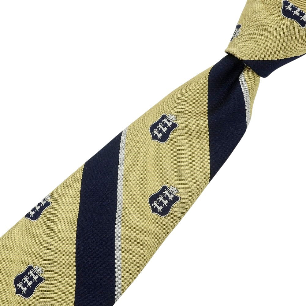 【中古】ブロックルハースト BROCKLEHURST クレスト シルク ストライプ柄ネクタイ ゴールドxネイビー【 状態ランクA 】【 メンズ 】