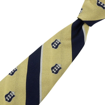 【中古】ブロックルハースト BROCKLEHURST クレスト シルク ストライプ柄ネクタイ ゴールドxネイビー【 状態ランクA 】【 メンズ 】