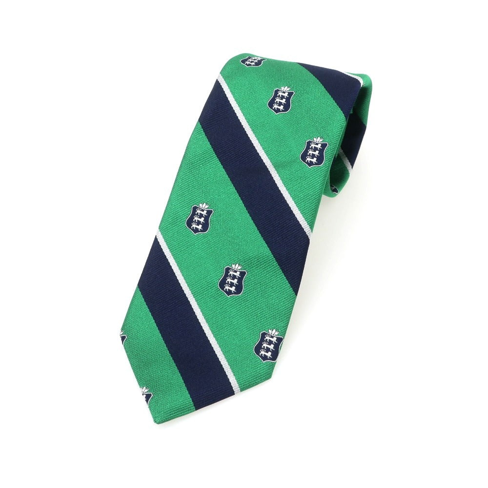 【中古】ブロックルハースト BROCKLEHURST クレスト シルク ストライプ柄ネクタイ グリーンxネイビー【 状態ランクA 】【 メンズ 】