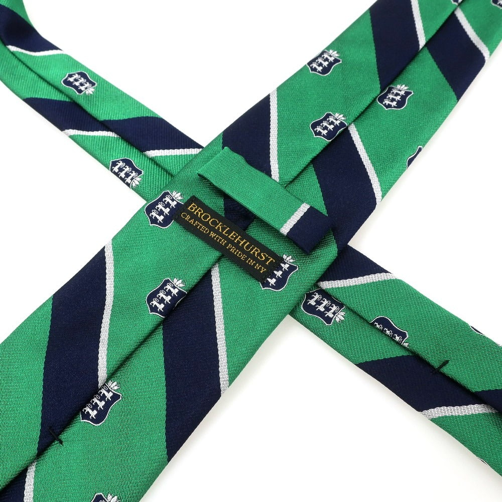 【中古】ブロックルハースト BROCKLEHURST クレスト シルク ストライプ柄ネクタイ グリーンxネイビー【 状態ランクA 】【 メンズ 】