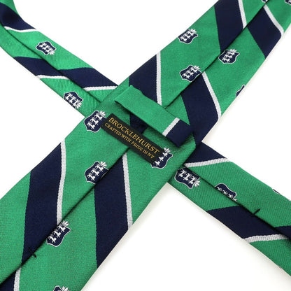 【中古】ブロックルハースト BROCKLEHURST クレスト シルク ストライプ柄ネクタイ グリーンxネイビー【 状態ランクA 】【 メンズ 】