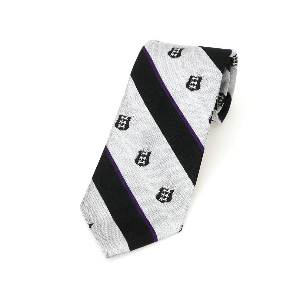 【中古】ブロックルハースト BROCKLEHURST クレスト シルク ストライプ柄ネクタイ シルバーxブラック系【 状態ランクB 】【 メンズ 】 [APD]