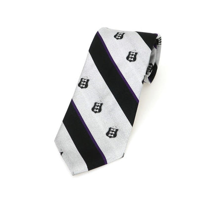 【中古】ブロックルハースト BROCKLEHURST クレスト シルク ストライプ柄ネクタイ シルバーxブラック系【 状態ランクB 】【 メンズ 】