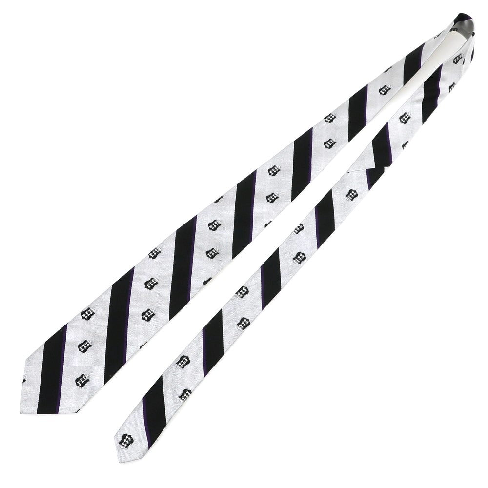 【中古】ブロックルハースト BROCKLEHURST クレスト シルク ストライプ柄ネクタイ シルバーxブラック系【 状態ランクB 】【 メンズ 】 [APD]