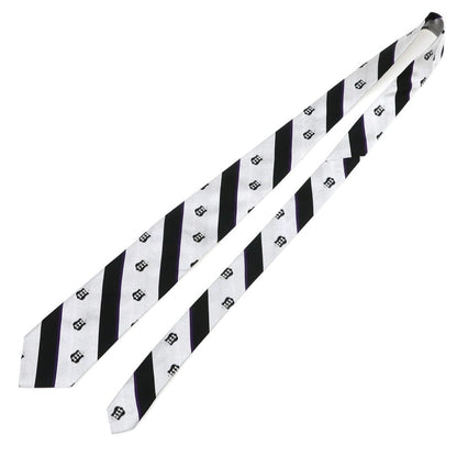 【中古】ブロックルハースト BROCKLEHURST クレスト シルク ストライプ柄ネクタイ シルバーxブラック系【 状態ランクB 】【 メンズ 】