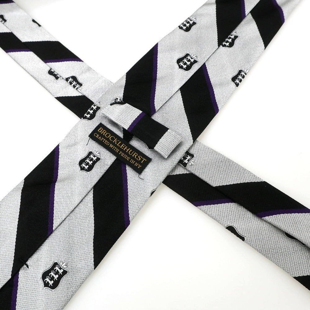 【中古】ブロックルハースト BROCKLEHURST クレスト シルク ストライプ柄ネクタイ シルバーxブラック系【 状態ランクB 】【 メンズ 】 [APD]