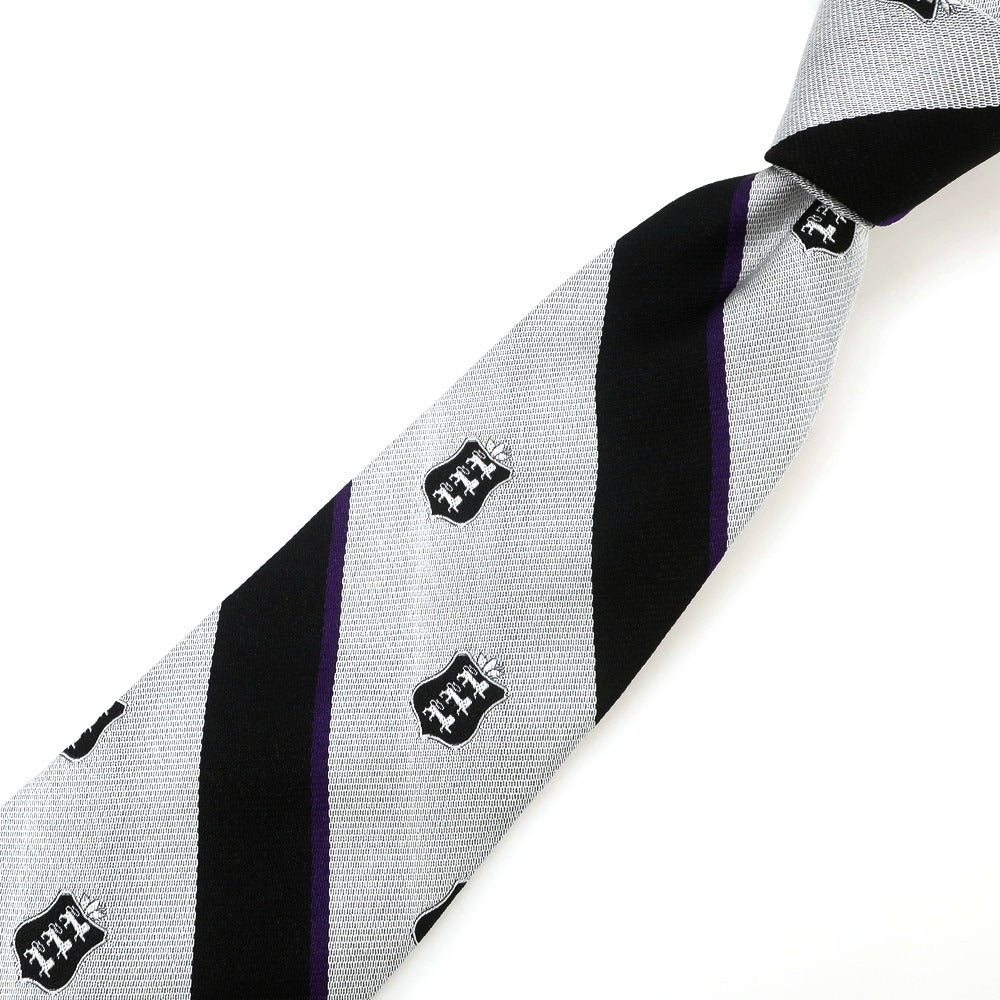 【中古】ブロックルハースト BROCKLEHURST クレスト シルク ストライプ柄ネクタイ シルバーxブラック系【 状態ランクB 】【 メンズ 】 [APD]