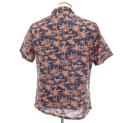 【中古】フィナモレ Finamore コットン系 ヤシの木柄 プリント オープンカラー 半袖シャツ ネイビーxピンク【サイズL】【 状態ランクB 】【 メンズ 】