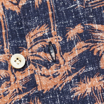 【中古】フィナモレ Finamore コットン系 ヤシの木柄 プリント オープンカラー 半袖シャツ ネイビーxピンク【サイズL】【 状態ランクB 】【 メンズ 】