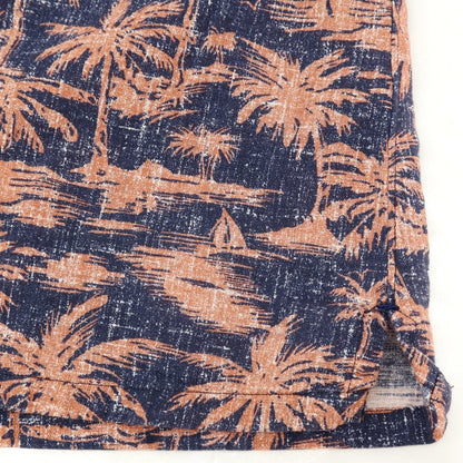 【中古】フィナモレ Finamore コットン系 ヤシの木柄 プリント オープンカラー 半袖シャツ ネイビーxピンク【サイズL】【 状態ランクB 】【 メンズ 】