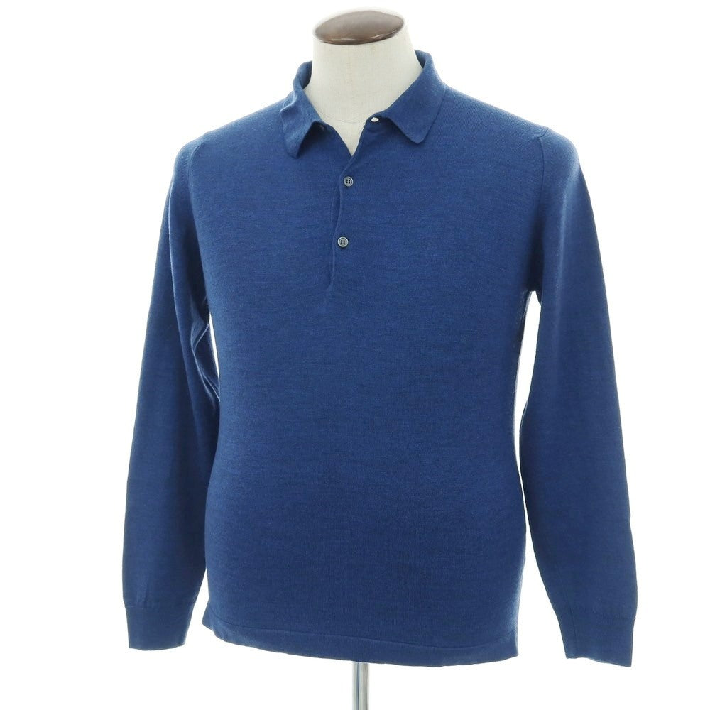 【中古】ジョンスメドレー JOHN SMEDLEY BEAUTY&amp;YOUTH別注 ウール 長袖 ポロニット ブルー【 L 】【 状態ランクA 】【 メンズ 】