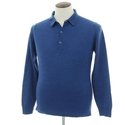 【中古】ジョンスメドレー JOHN SMEDLEY BEAUTY&amp;YOUTH別注 ウール 長袖 ポロニット ブルー【 L 】【 状態ランクA 】【 メンズ 】