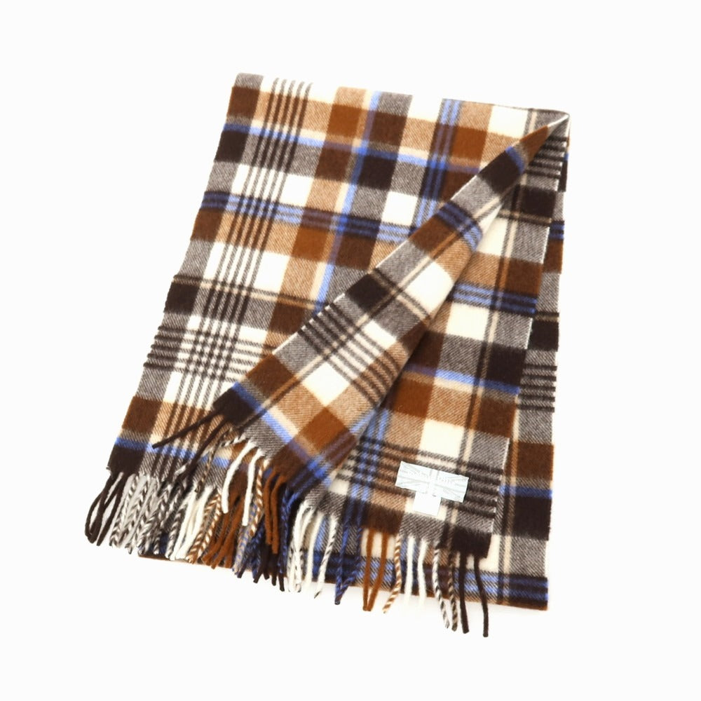【中古】ジョシュアエリス Joshua Ellis カシミヤ チェック マフラー ブラウンxホワイト【 状態ランクB 】【 メンズ 】