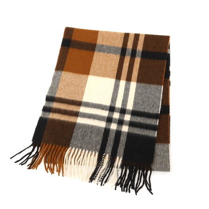 【中古】ジョシュアエリス Joshua Ellis カシミヤ チェック マフラー ライトブラウンxブラック【 状態ランクB 】【 メンズ 】