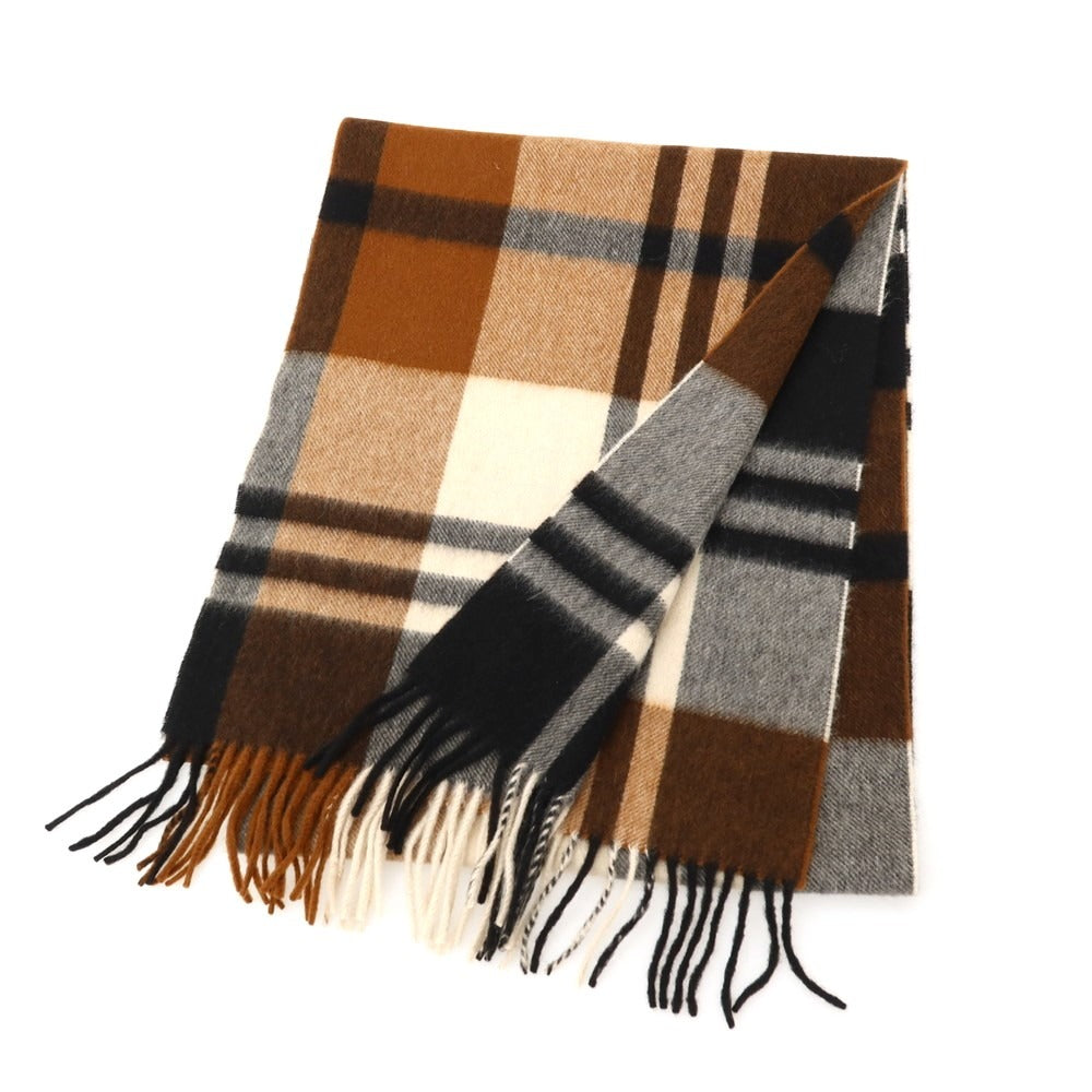 【中古】ジョシュアエリス Joshua Ellis カシミヤ チェック マフラー ライトブラウンxブラック【 状態ランクB 】【 メンズ 】