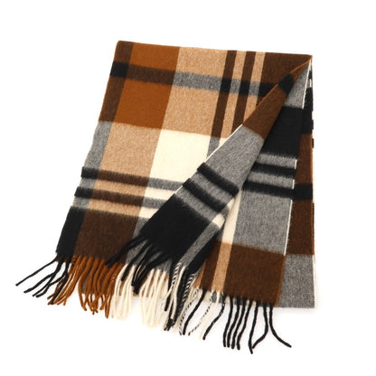 【中古】ジョシュアエリス Joshua Ellis カシミヤ チェック マフラー ライトブラウンxブラック【 状態ランクB 】【 メンズ 】